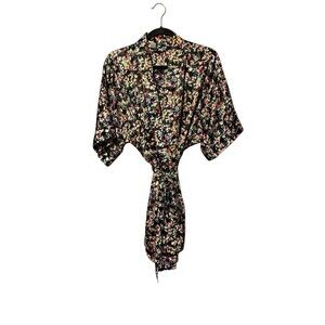 Laura Adams Robe OSFM Floral Kimono 1980s Vintage 80s Tie Closure